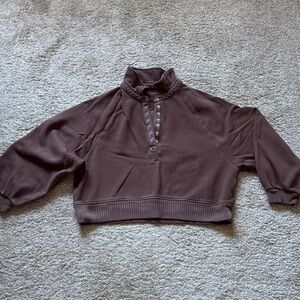 Aerie oversized brown half button sweatshirt, size large